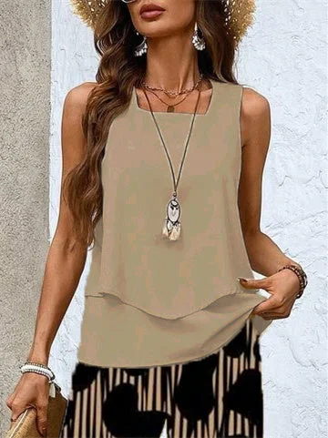 Women's Sleeveless Square Collar Graphic Printed Casual Set