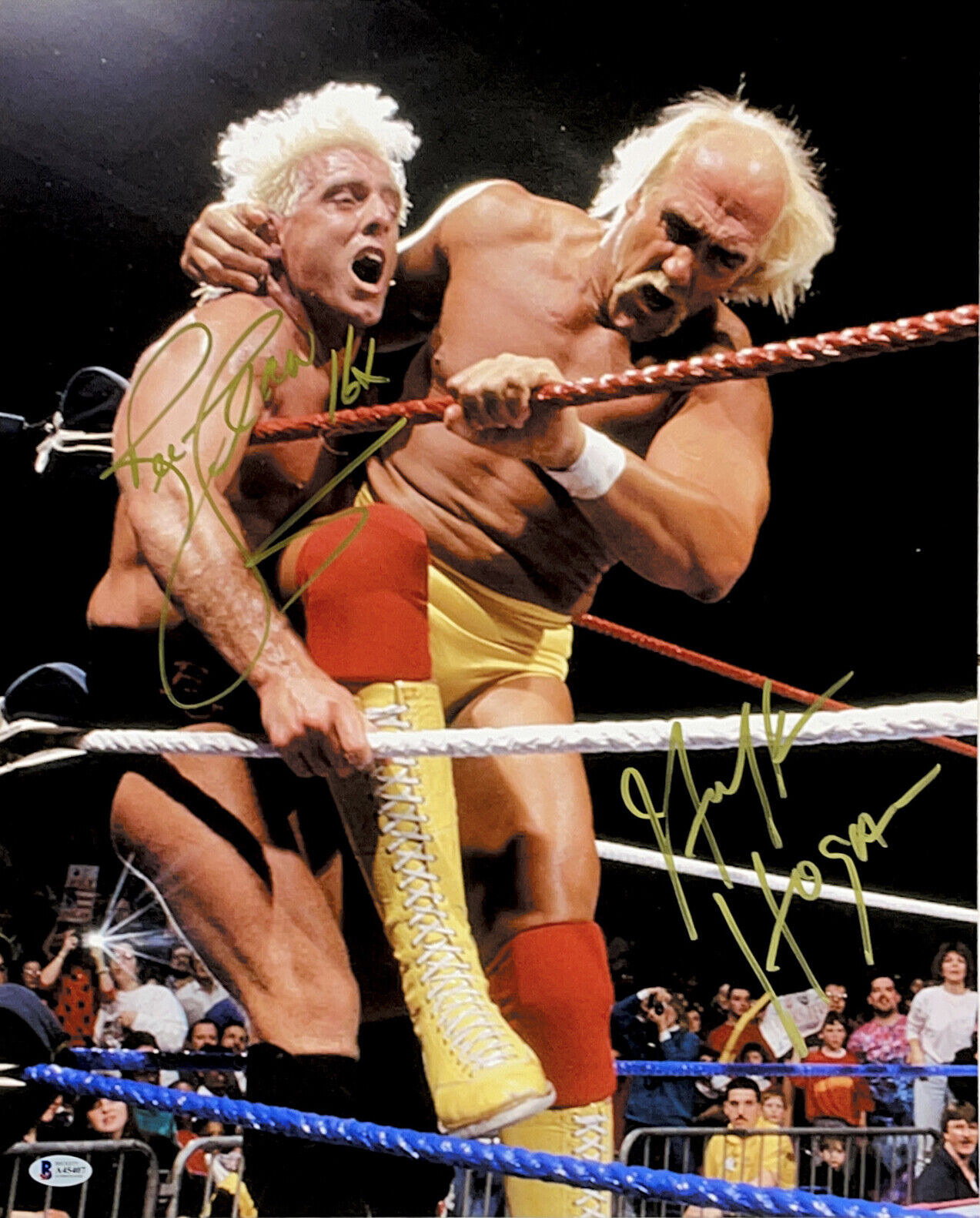 WWE HULK HOGAN AND RIC FLAIR HAND SIGNED 16X20 Photo Poster painting WITH BECKETT LOA COA 2 RARE