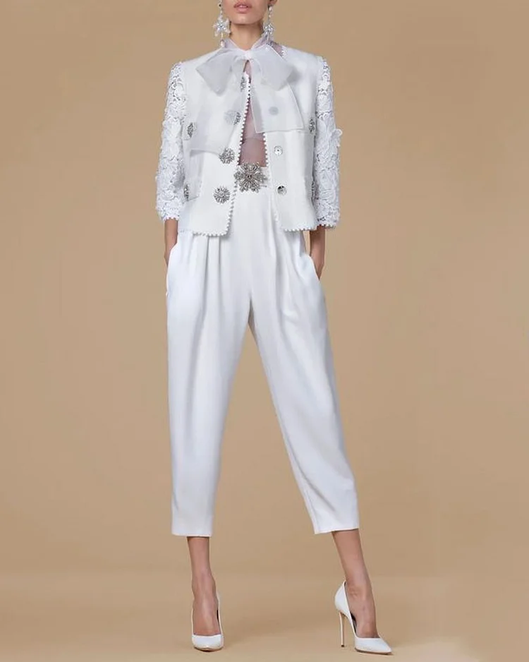 Lace Jacket and Pant Two-Piece Set