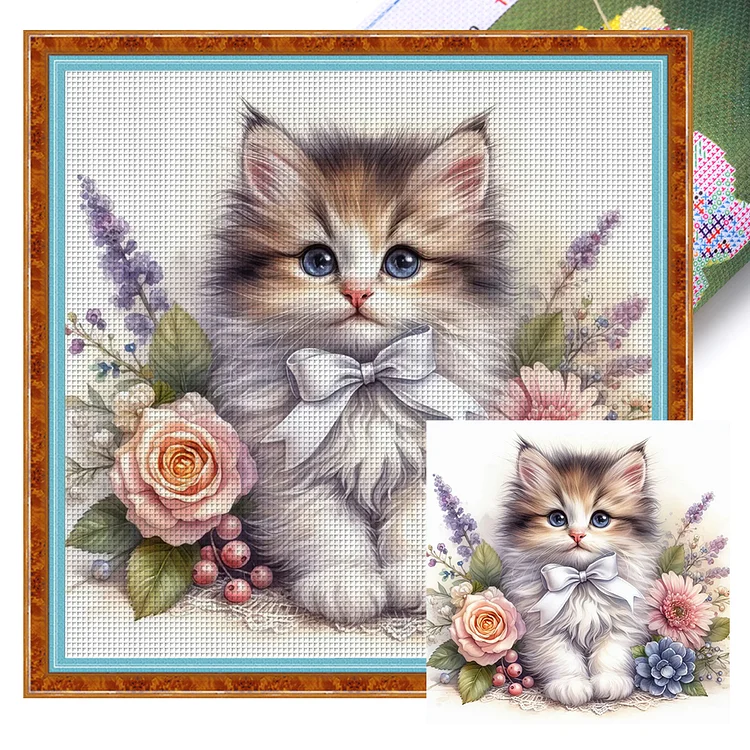 Cat And Flower (50*50cm) 11CT Stamped Cross Stitch gbfke