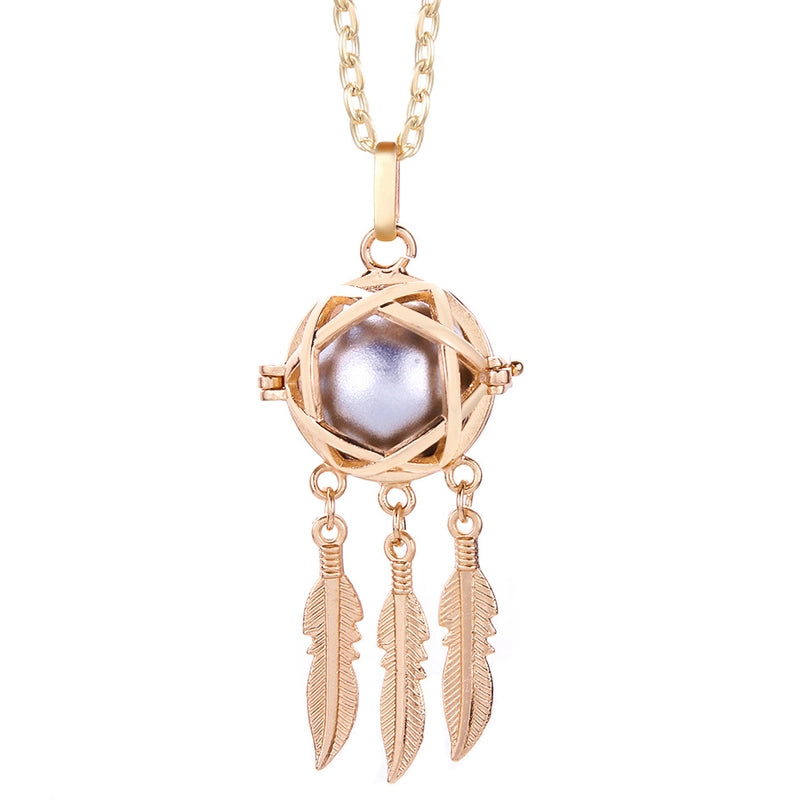 Mexican Bell Feather Tassel Necklace Music Ball Women Aromatherapy Essential Oil Diffuser Exquisite Ornament