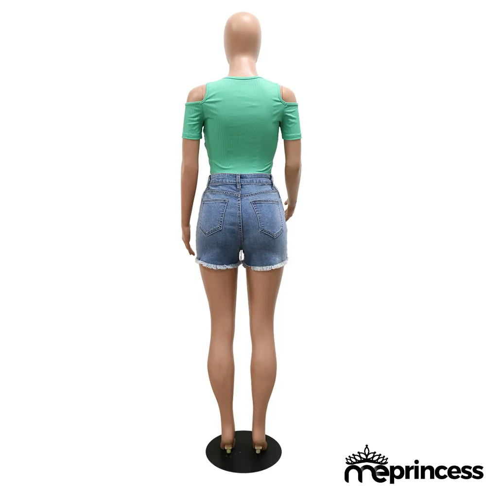 Summer Fashion Simple Fringed Denim Shorts