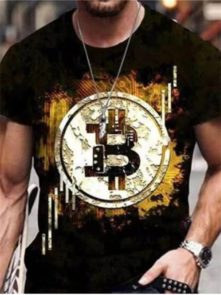 Men's Short-sleeved Bitcoin Casual Fashion 3D Print T-shirt Top