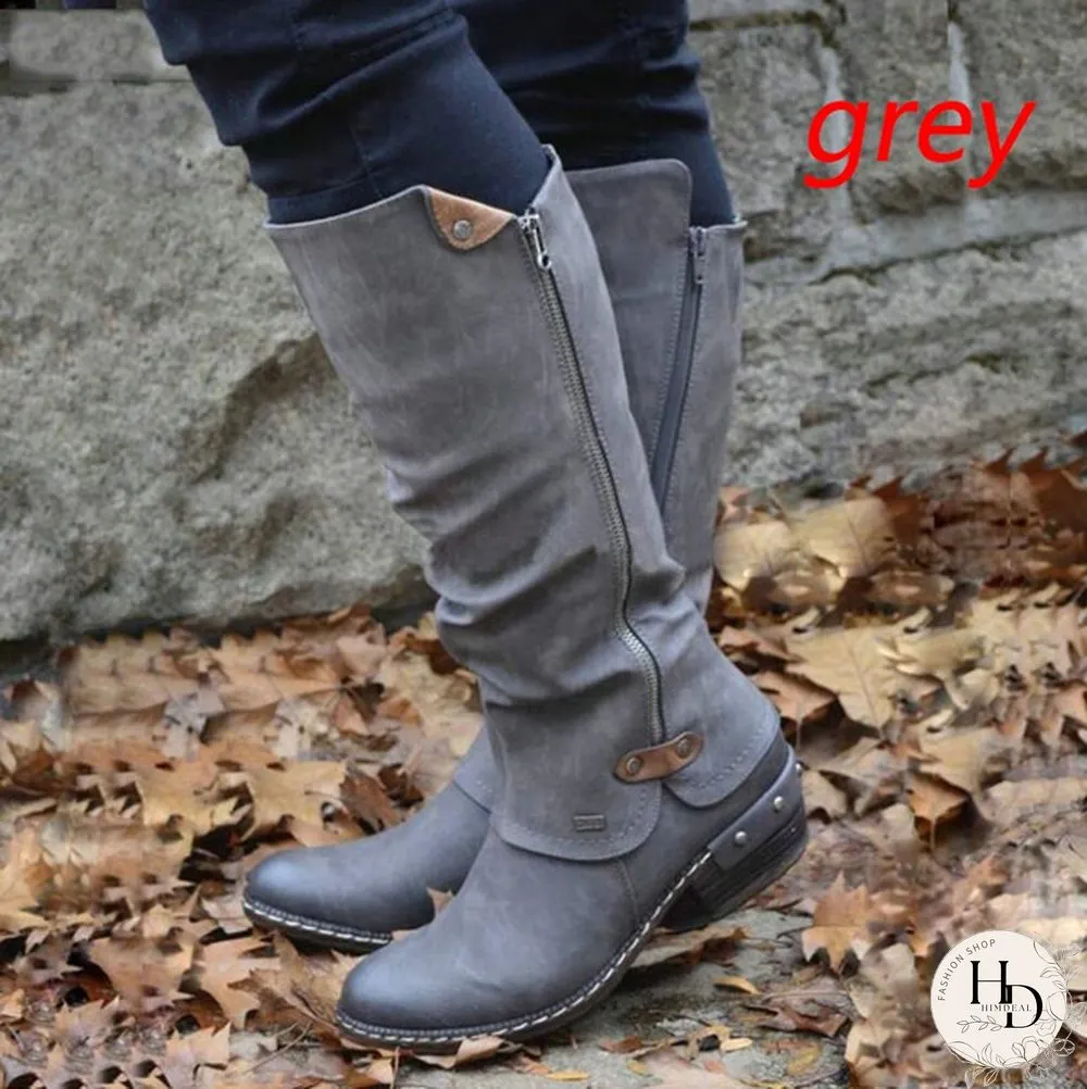 Winter Women's Fashion Causal Knee High Boots Ladies Leather Long Boots Plus Size 35-43