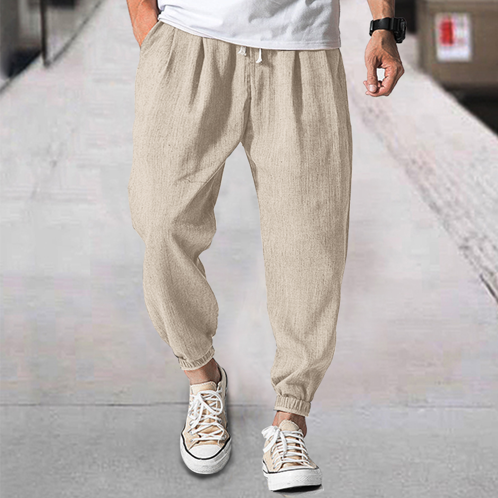 Men's Linen Casual Bloomers Harem Belted Pants