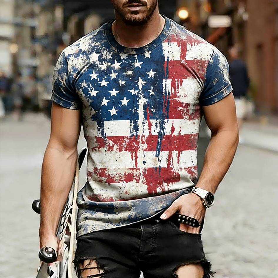  American Flag Element Retro Washed T-shirt Westsshops