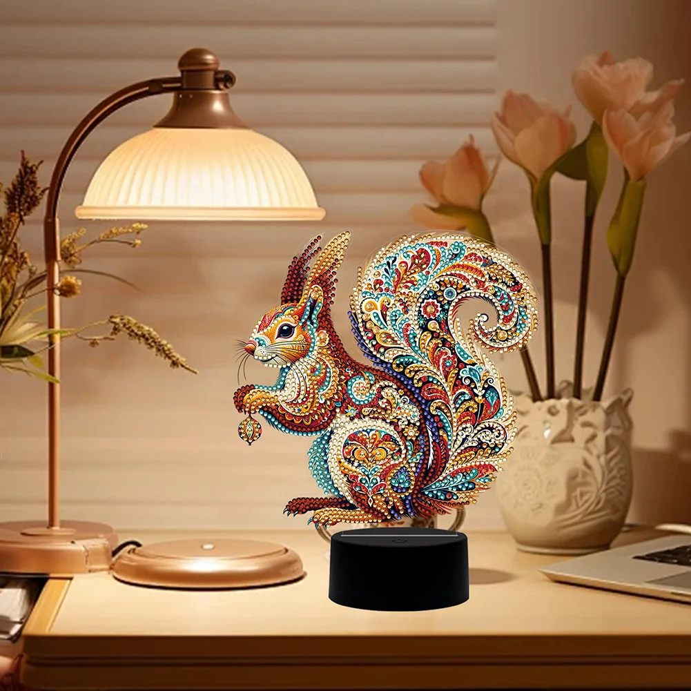 DIY Squirrel Acrylic Diamond Painting Night Light 5D DIY Diamond Painting Lamp