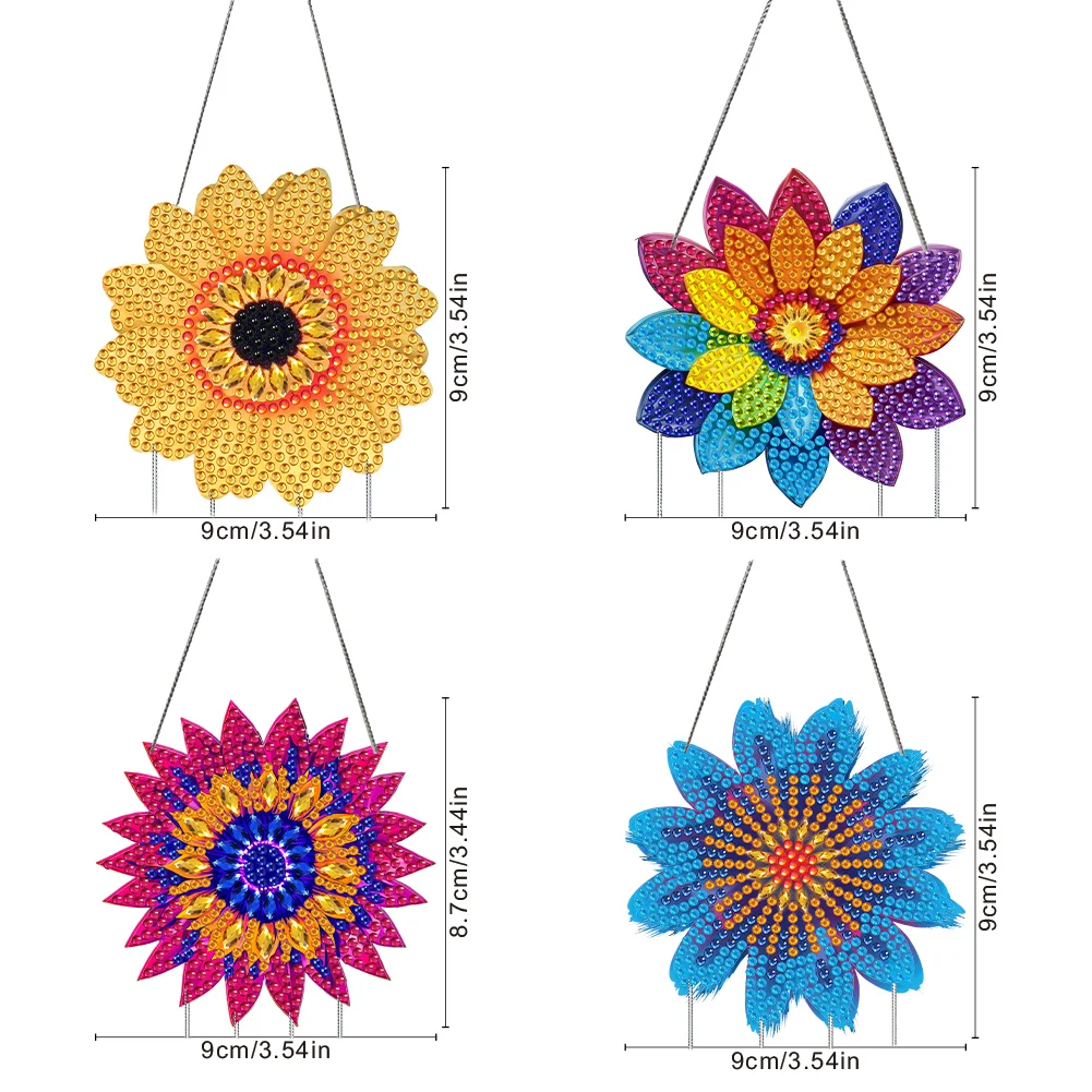 4Pcs Acrylic Colorful Flower Diamond Painting Wind Chimes DIY Crystal Wind Chime
