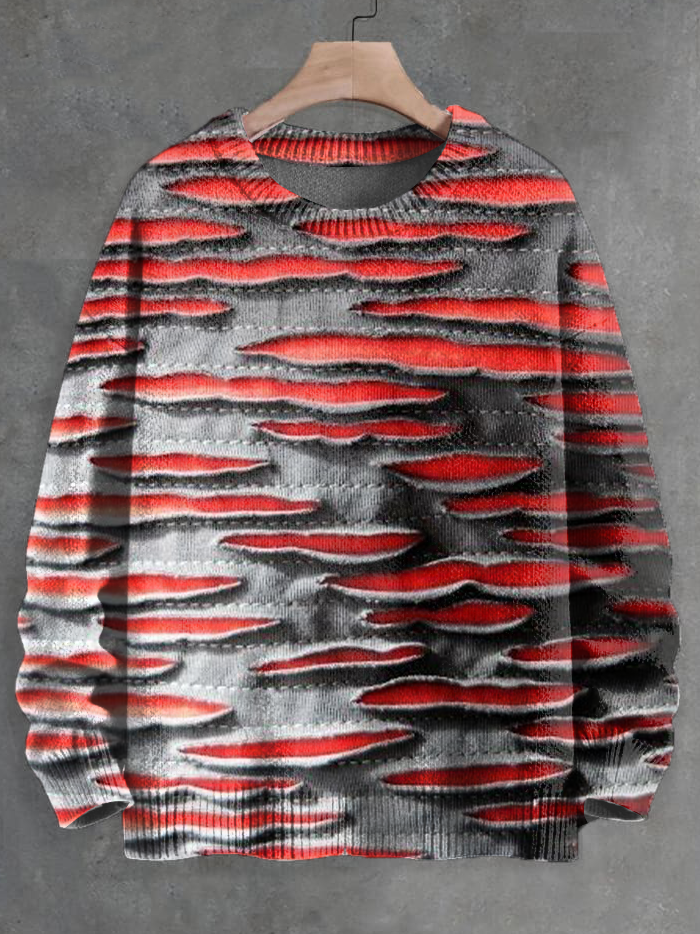 Men's Punk Sewing Torn Wound Print Knit Sweatshirt