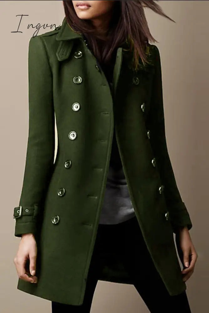 Ingvn - Casual Solid Buttons Mandarin Collar Outerwear Army Green / S Outerwear/Coats & Cardigan