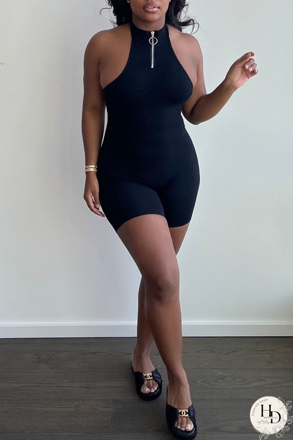 Rose Red Sexy Casual Solid Backless Halter Sleeveless Skinny Romper