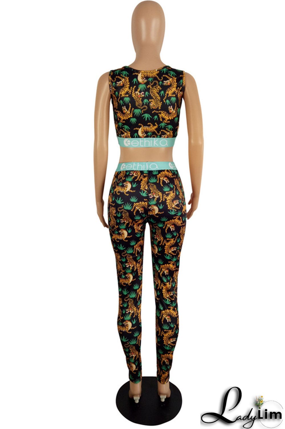 Multicolor Fashion Casual Sportswear Print Patchwork O Neck Sleeveless Two Pieces