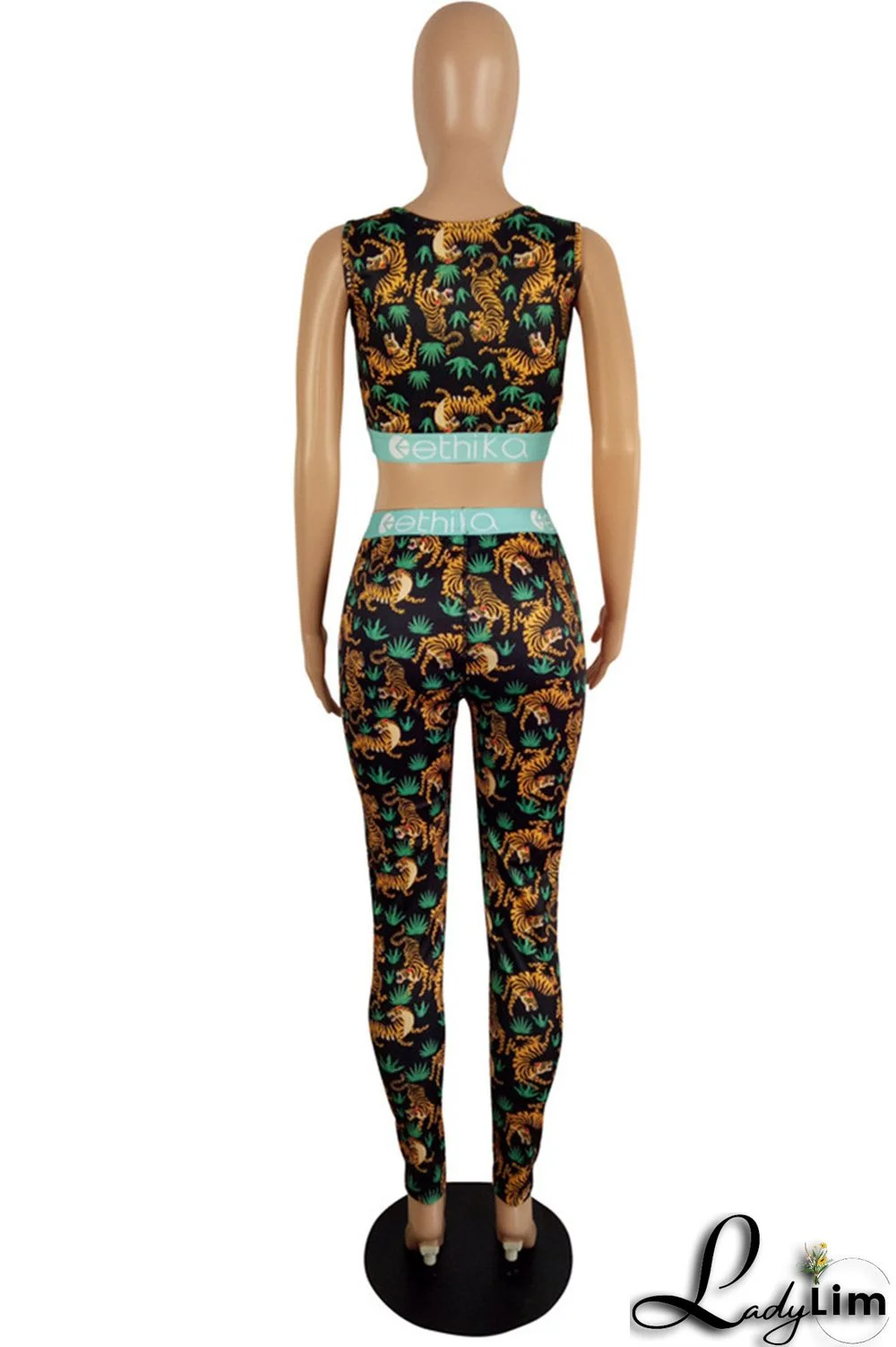 Multicolor Fashion Casual Sportswear Print Patchwork O Neck Sleeveless Two Pieces