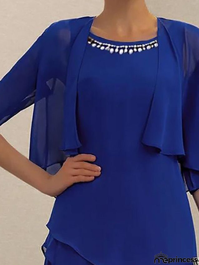 Women's Two Piece Dress Set Work Dress Chiffon Dress Office Work Fashion Elegant Ruffle Patchwork Mini Dress Crew Neck Half Sleeve Plain Regular Fit Blue Summer Spring S M L XL XXL