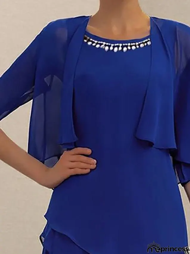 Women's Two Piece Dress Set Work Dress Chiffon Dress Office Work Fashion Elegant Ruffle Patchwork Mini Dress Crew Neck Half Sleeve Plain Regular Fit Blue Summer Spring S M L XL XXL