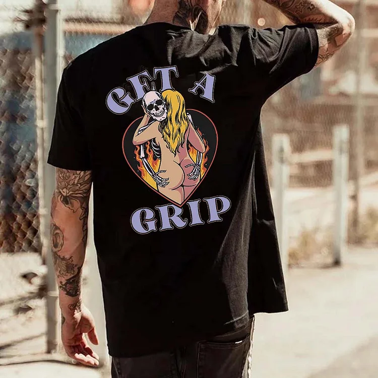 Get A Grip Skull Printed Men's T-shirt