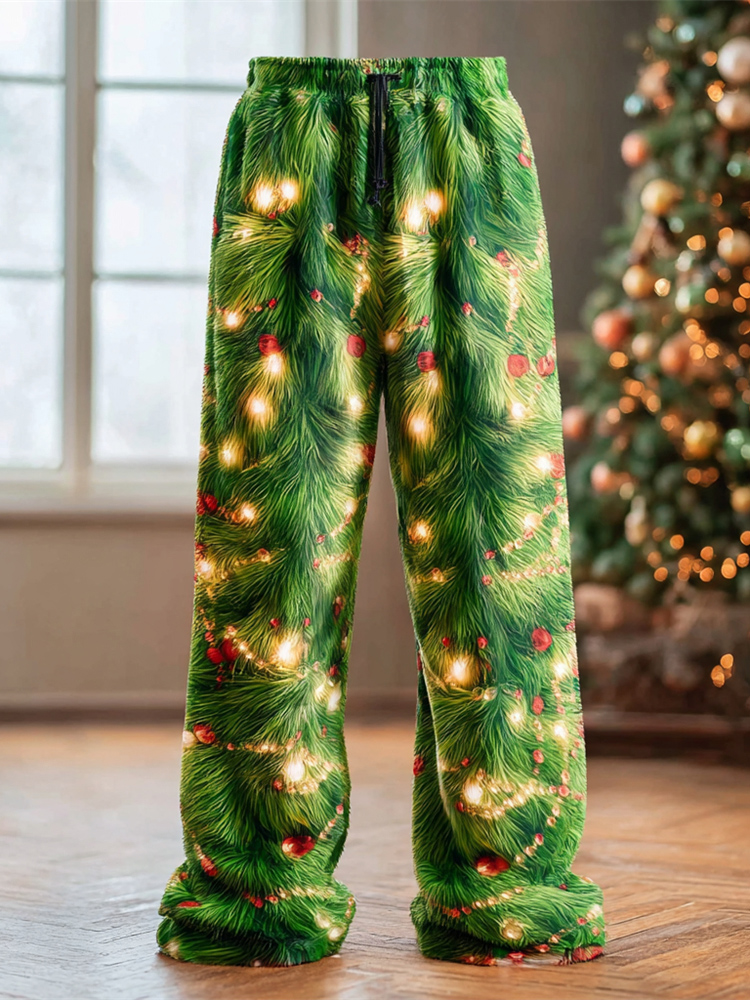 Christmas Lights & Trees Men's Knit Straight Leg Pants elevenforest