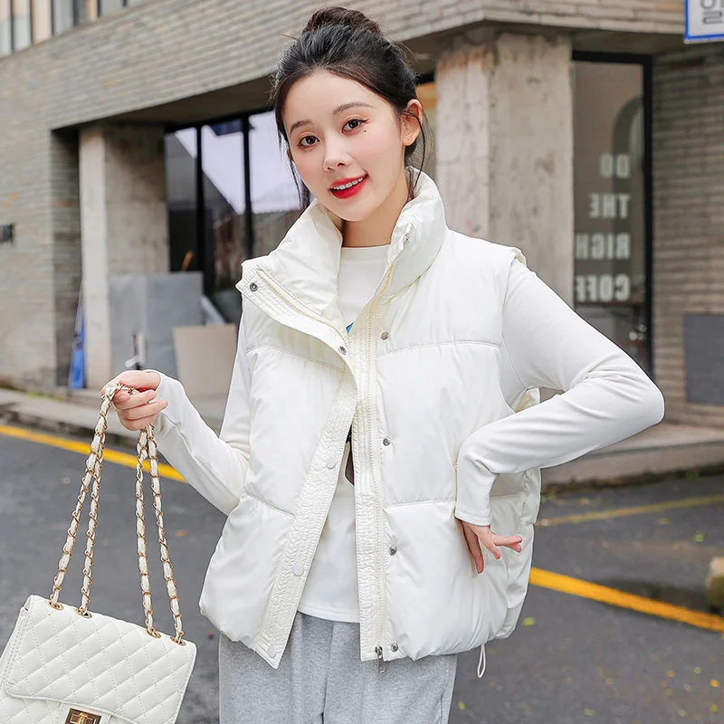 Woherb Korean Version Of Foreign Gas Standing Collar Down Cotton Jacket Vest Female Autumn Winter New Loose And Versatile Sleeveless Short Horse Clip Coat-Outfit Ideas