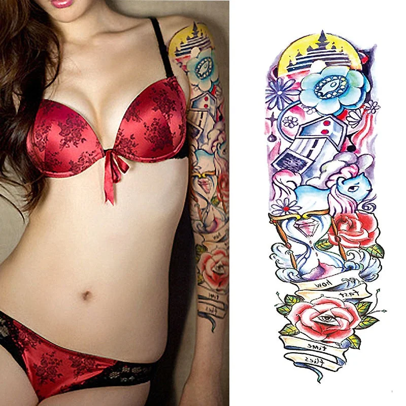 Full Flower Arm Tattoo Sticker 40models Fish Peacock Lotus Temporary Body paint Water Transfer fake Tatoo sleeve