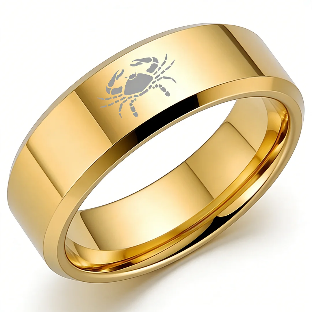 Gold Cancer Tungsten Wedding Rings Beveled Edges Gold Laser Etched Couple Tungsten Carbide Bands 4MM 6MM 8MM Width