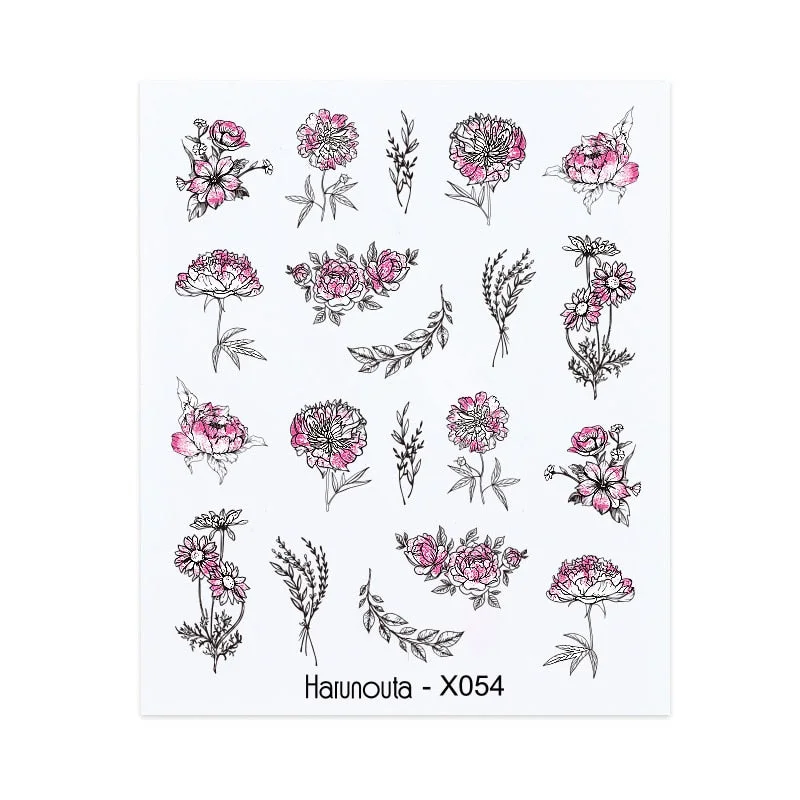 Harunouta Spring Water Nail Decal And Sticker Flower Leaf Tree Green Simple Summer DIY Slider For Manicuring Nail Art Watermark