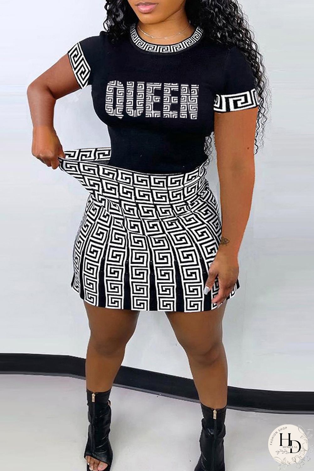 White Fashion Casual Letter Print Patchwork O Neck Plus Size Two Pieces