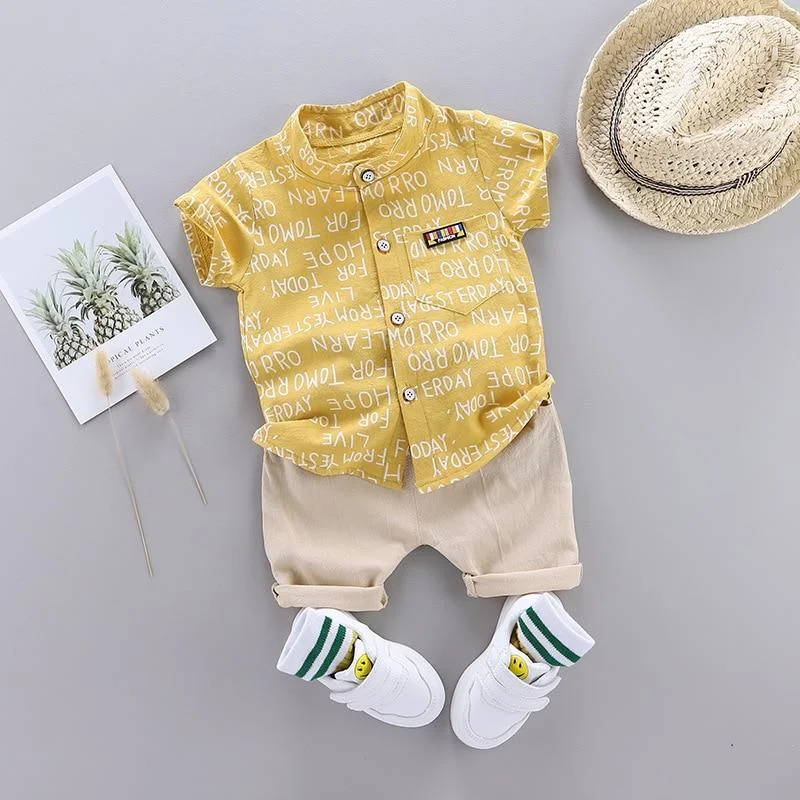 Boys Clothes Baby Summer Letter Shirt Set Print Short Sleeve Shirt + Pants for Infant Toddler Boy 2 PCS Outwear 1 2 3 4 Years