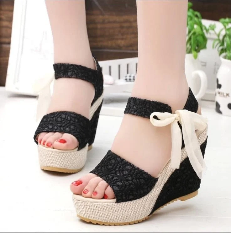 Women Fashion Summer Platform Wedge Sandals Ankle Strap Fish Mouth Espadrilles Sandals Sandalias Femininas Sandalen Sandales