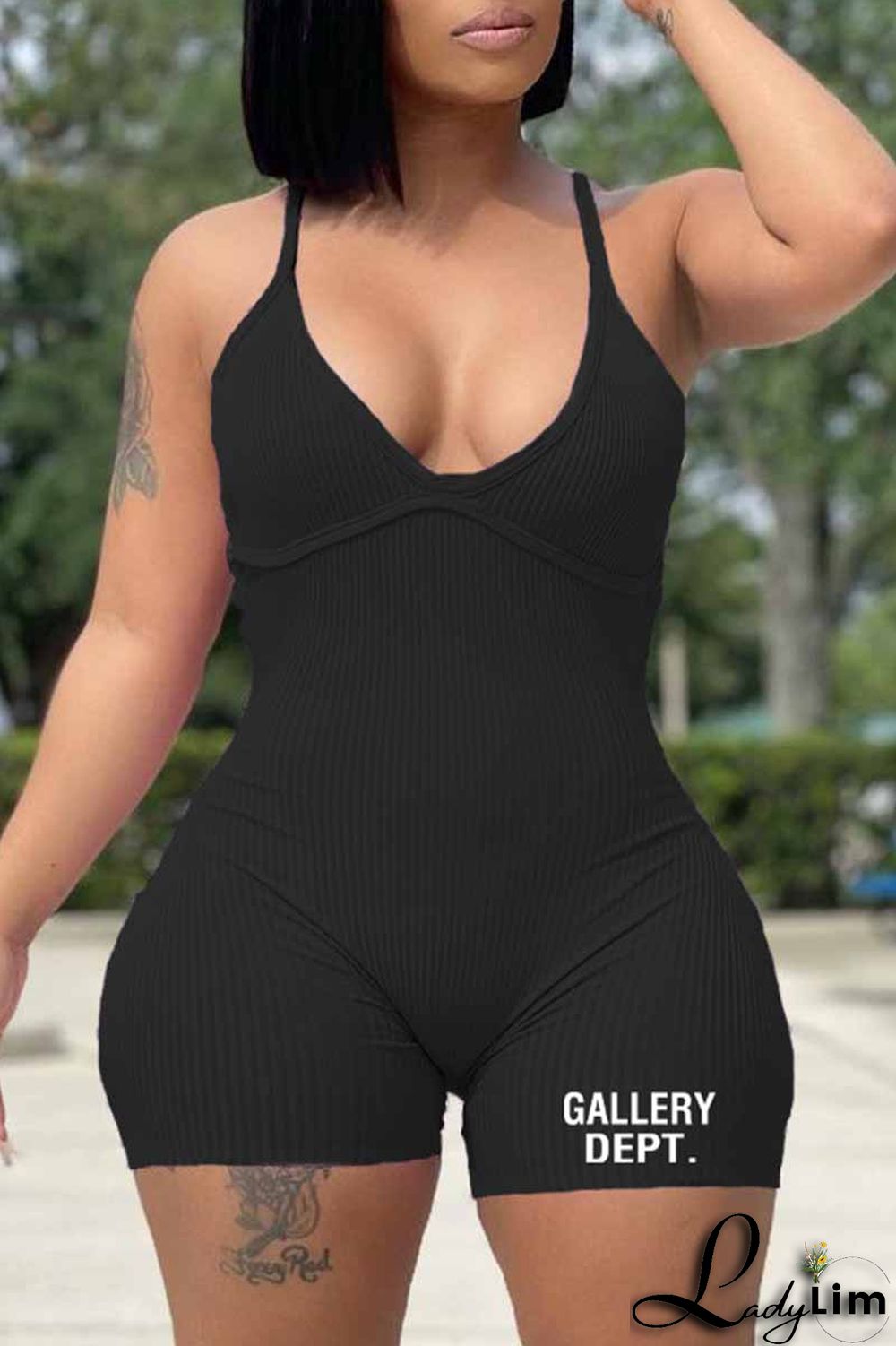 Purple Street Print Letter V Neck Jumpsuits