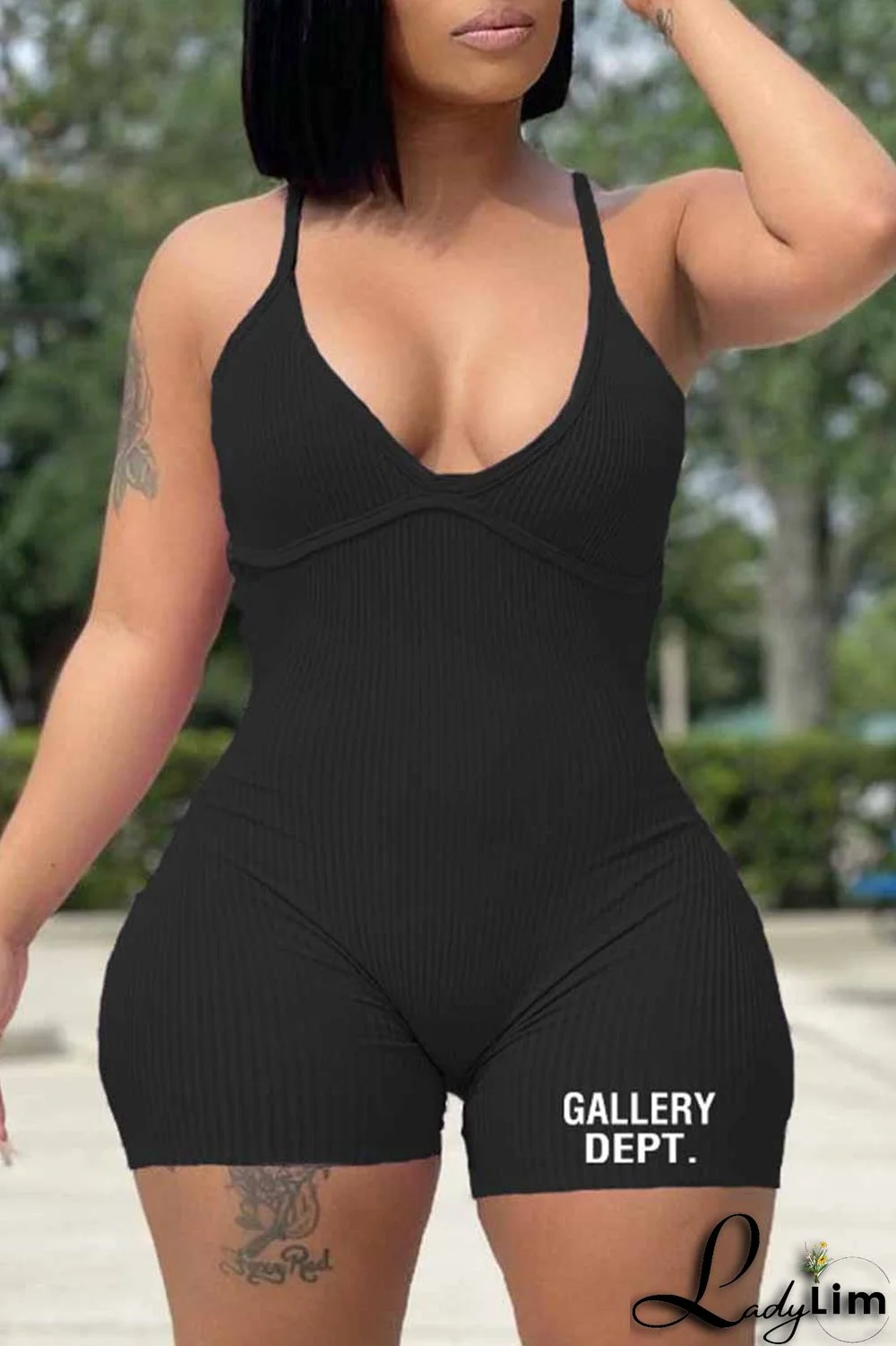 Purple Street Print Letter V Neck Jumpsuits