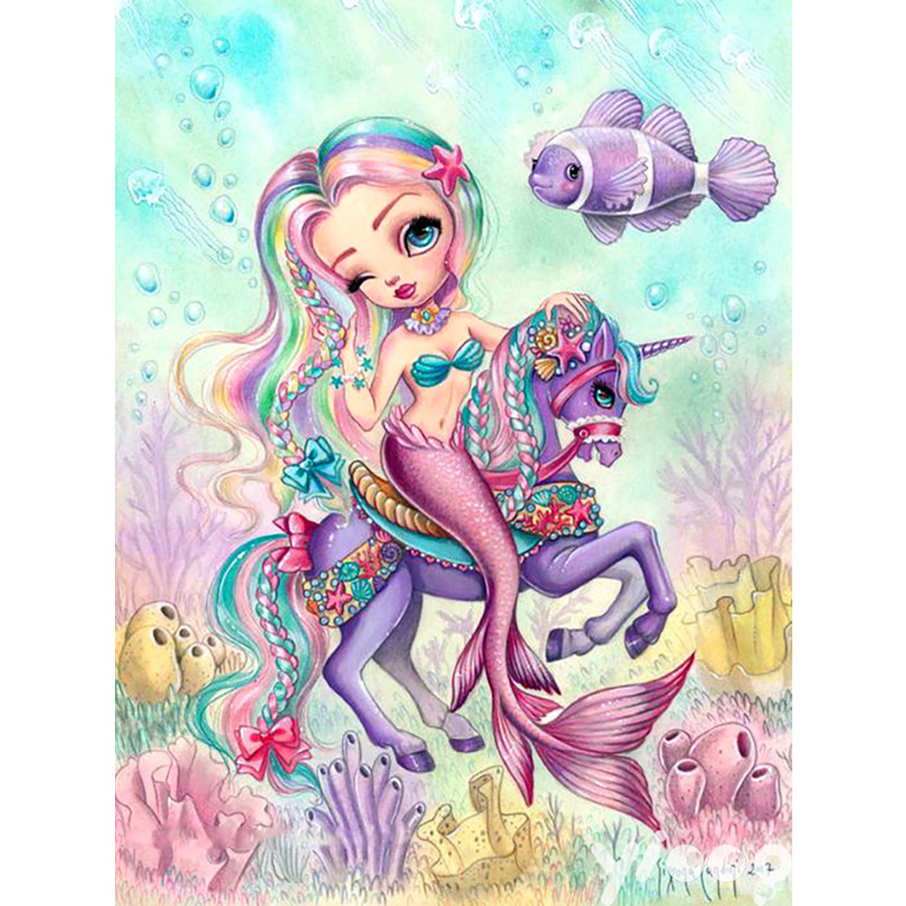 

30*40CM - Round Drill Diamond Painting - Pony Mermaid, 501 Original