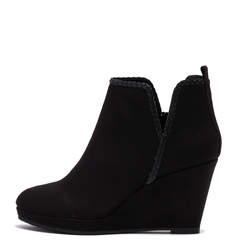 TAAFO Black Woman Platform Ankle Boots High Wedge Heels Round Toe Booties For Ladies Shoes