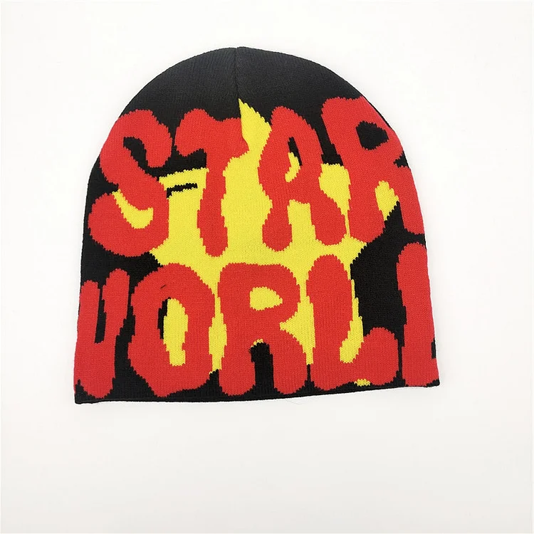 Reversible Jacquard Stars And Letters Knit Hat