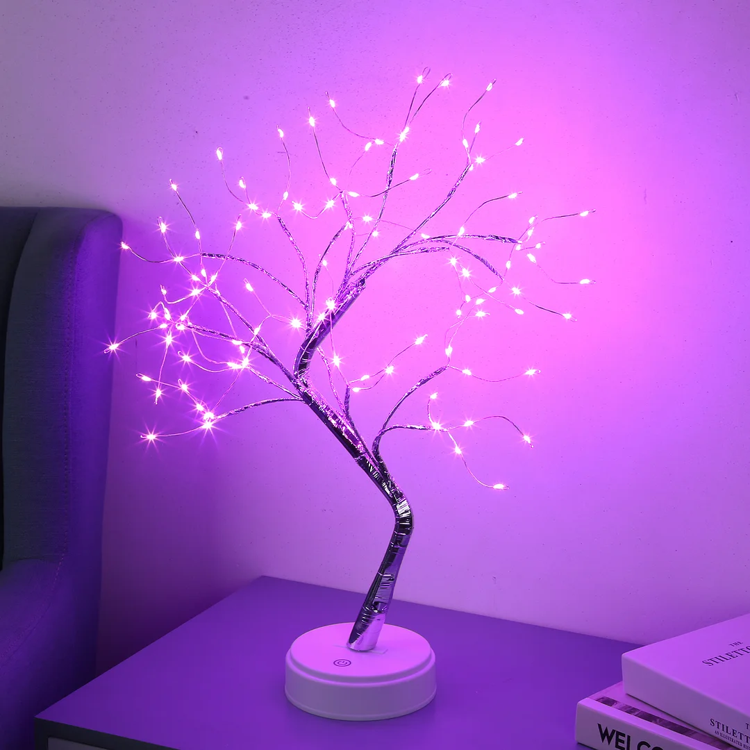 20 inch Tabletop Bonsai Tree Light, 108 LED Copper Wire Lamp (Pink)