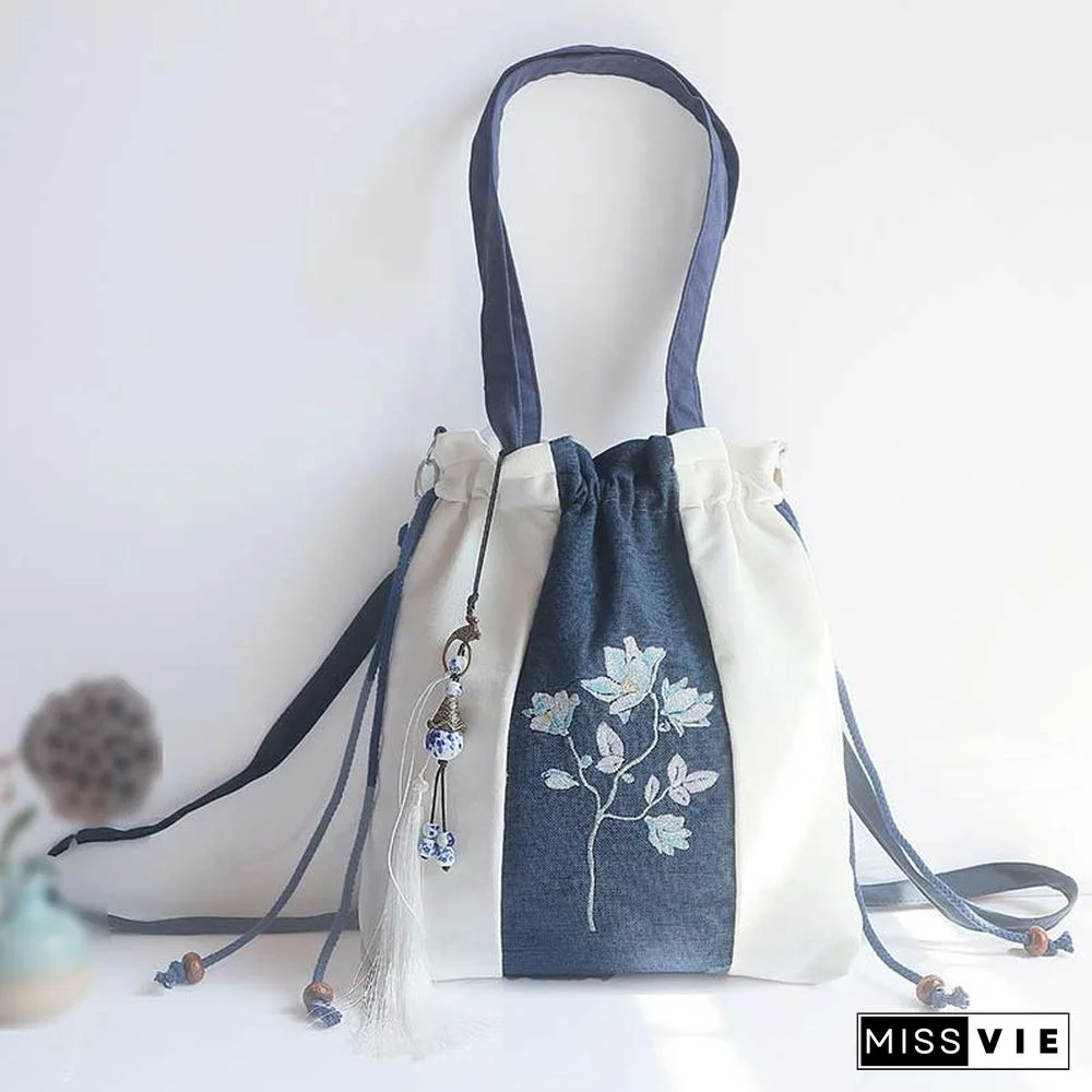 Vintage Flower Embroidery Colorblock Crossbody Bag