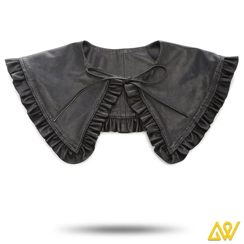 Shi Anewow™ black leather shawl cloak collar - AW8025