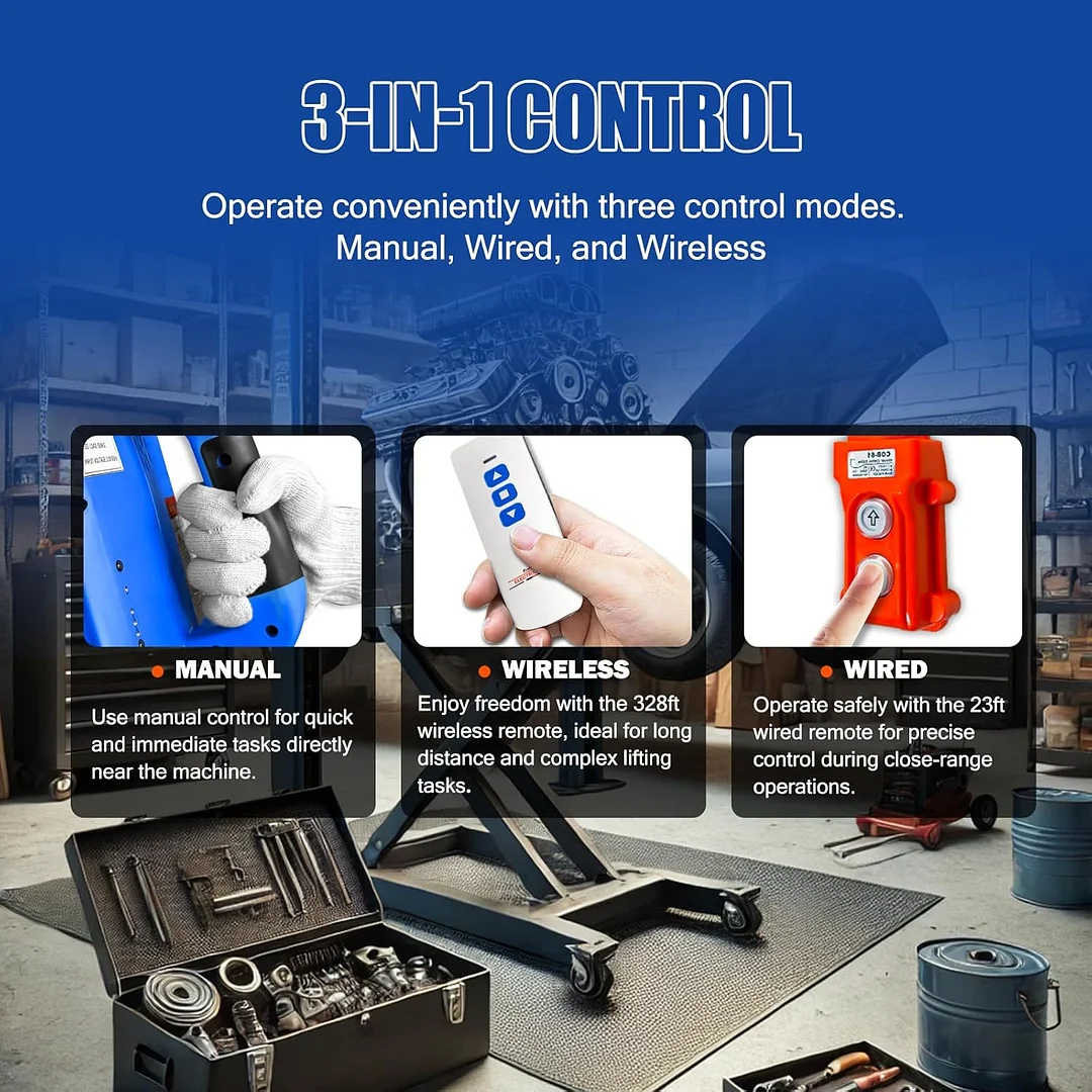 رافعة كهربائية محمولة 200 كجم، رافعة كهربائية بسلك فولاذي 220 فولت (نسخة جهاز التحكم عن بعد، 19 متر)