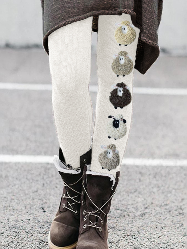 Colorful Sheep Fleece Cozy Leggings wearshes