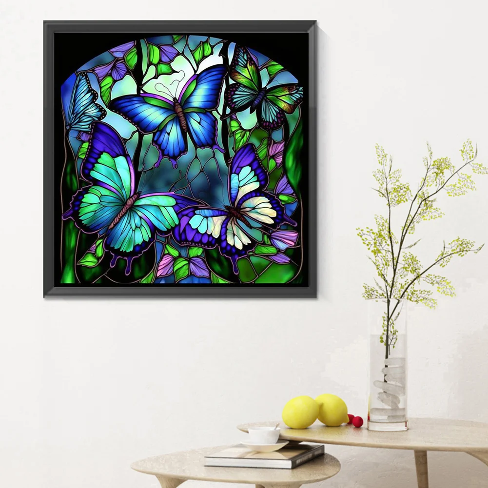 Diamond Painting - Full Round Drill - Stained Glass Butterfly(Canvas|30*30cm)