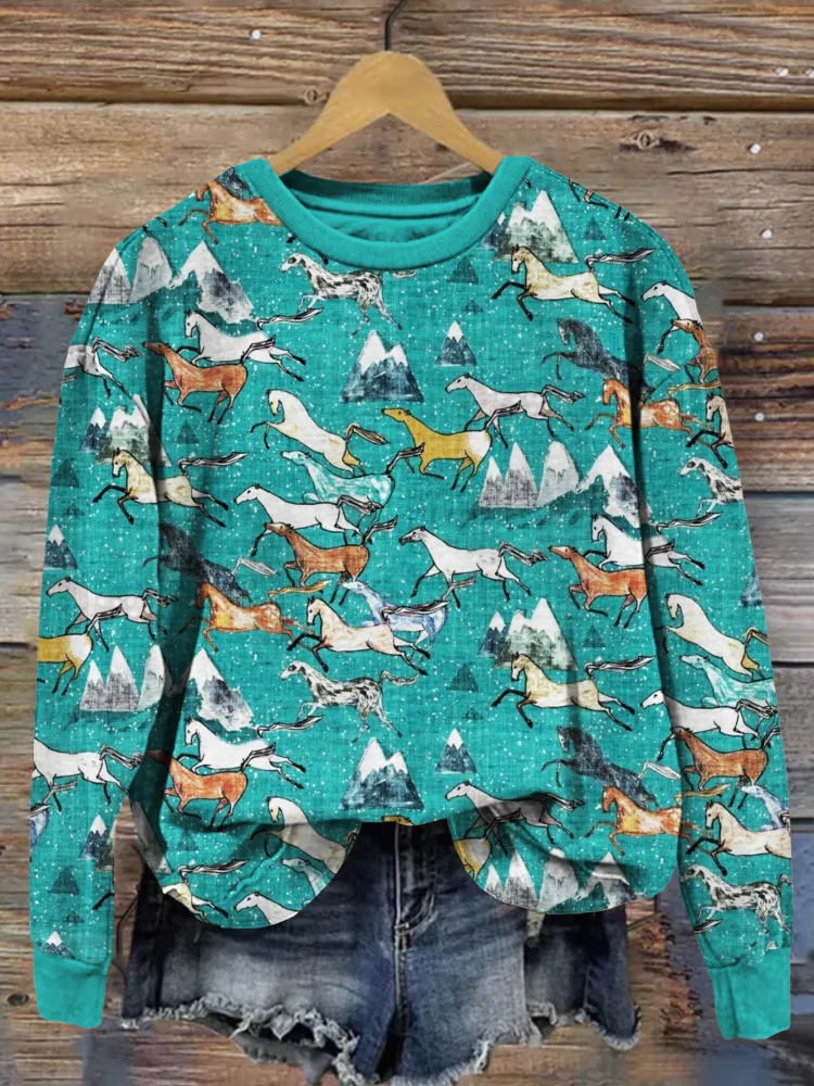 Wild Bush Horses Graphic Vintage Comfy Sweatshirt