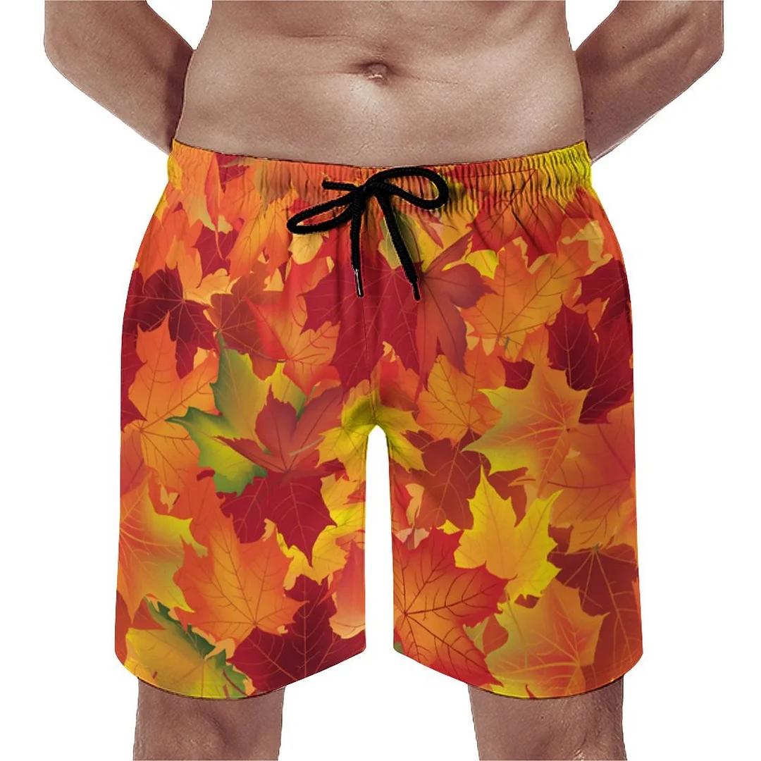 Abstract Autumn Leaves Men's Swim Trunks Summer Board Shorts Quick Dry Beach Short with Pockets