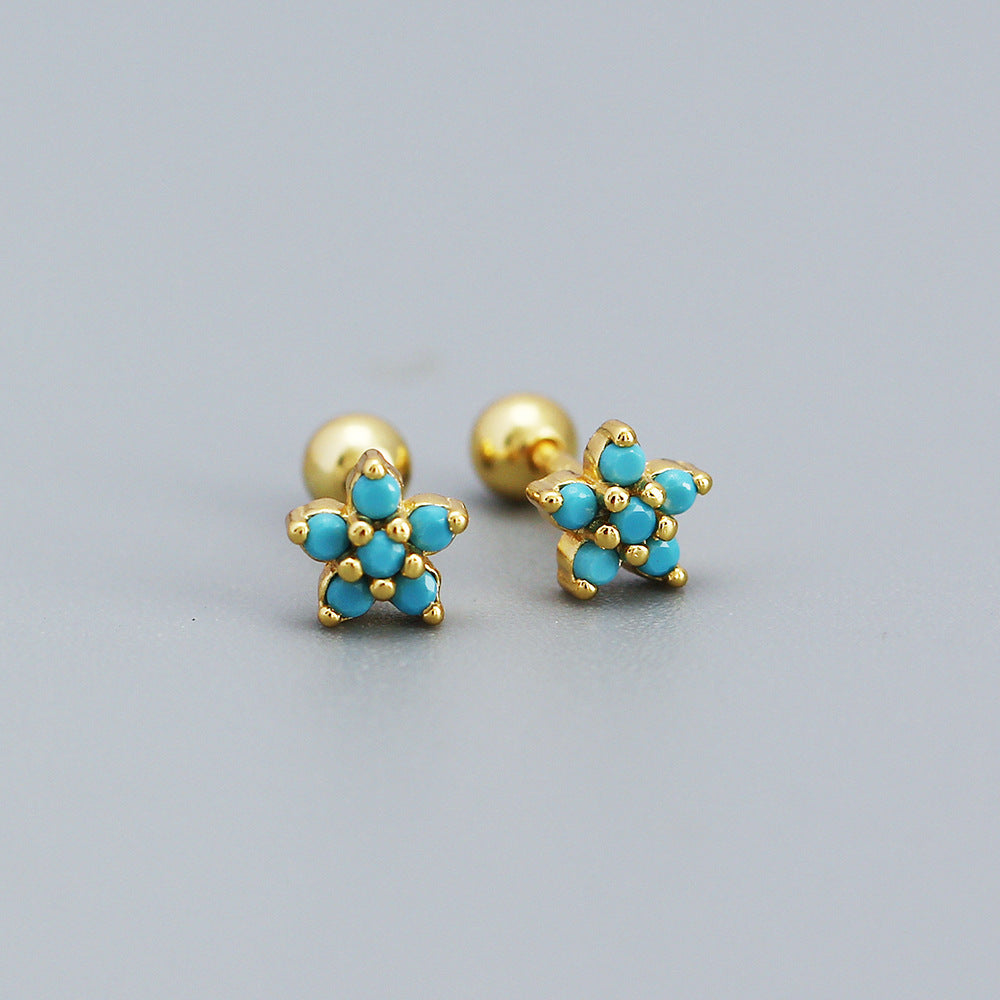 925 Sterling Silver Moderate Luxury Flower Silver Diamond Inlay Stud Earrings