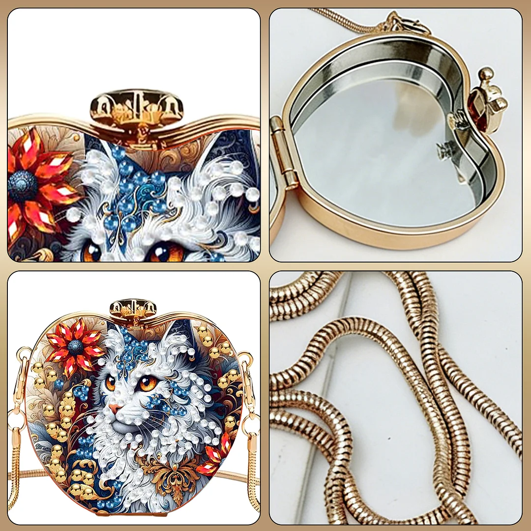 Cats C DIY Acrylic Love Diamond Art Painting Card Case Wallet with Chain Small Diamond Painting Crossbody Bag for Adults Women Girls Gift