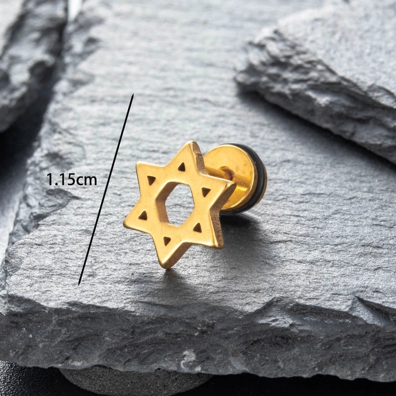 1 Piece Hip-Hop Punk Hexagram Hollow Out 316 Stainless Steel Ear Studs