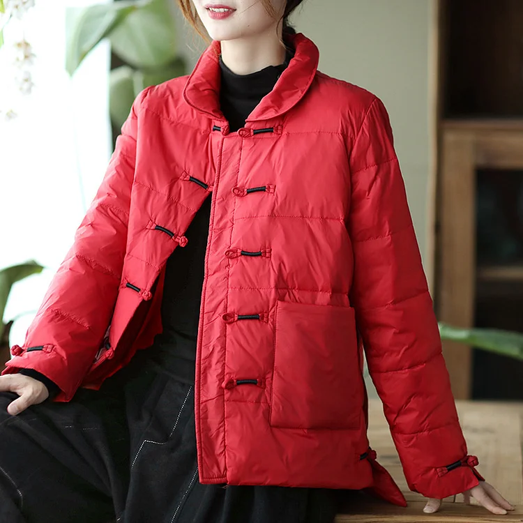 Retro Solid Color Stand Collar Duck Down Outwear - yankia