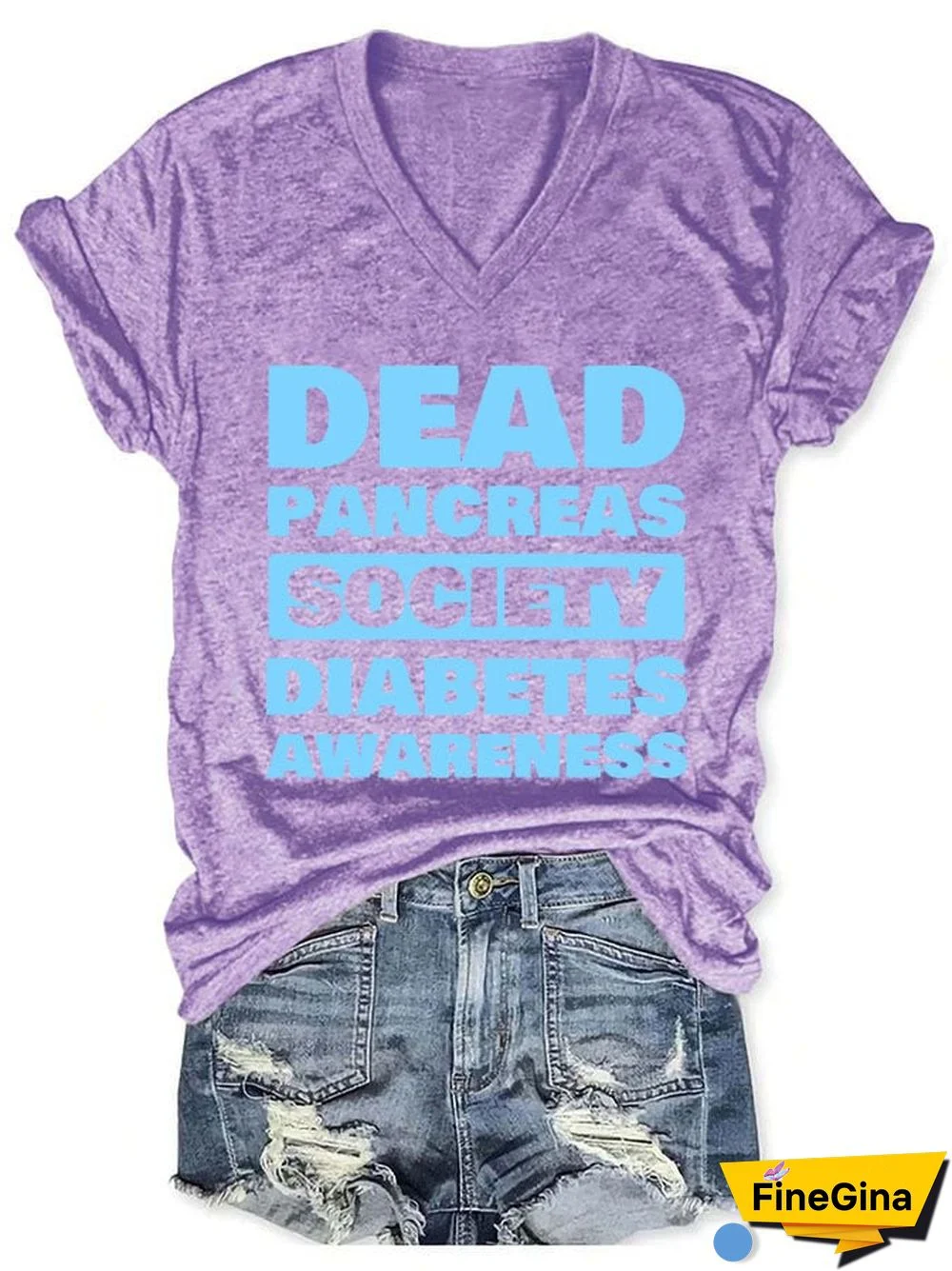 Women's Casual Diabetes Awareness Dead Pancreas Society Printed Short Sleeve T-Shirt