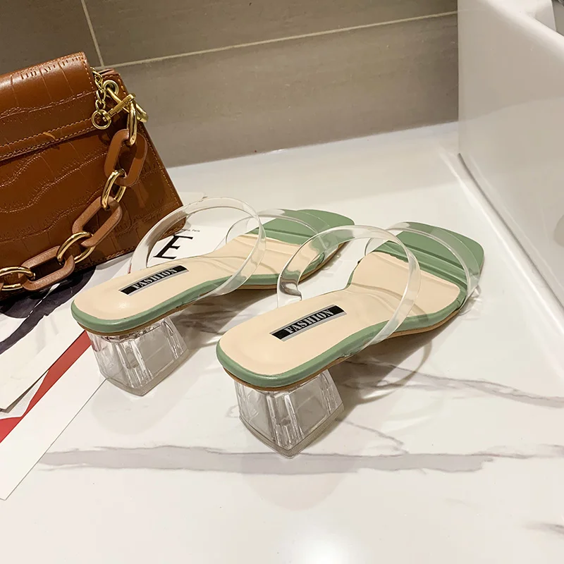 Qengg Women Sandals Low Mid Heels Beautiful Transparent Sexy Slippers（Size 35-45）