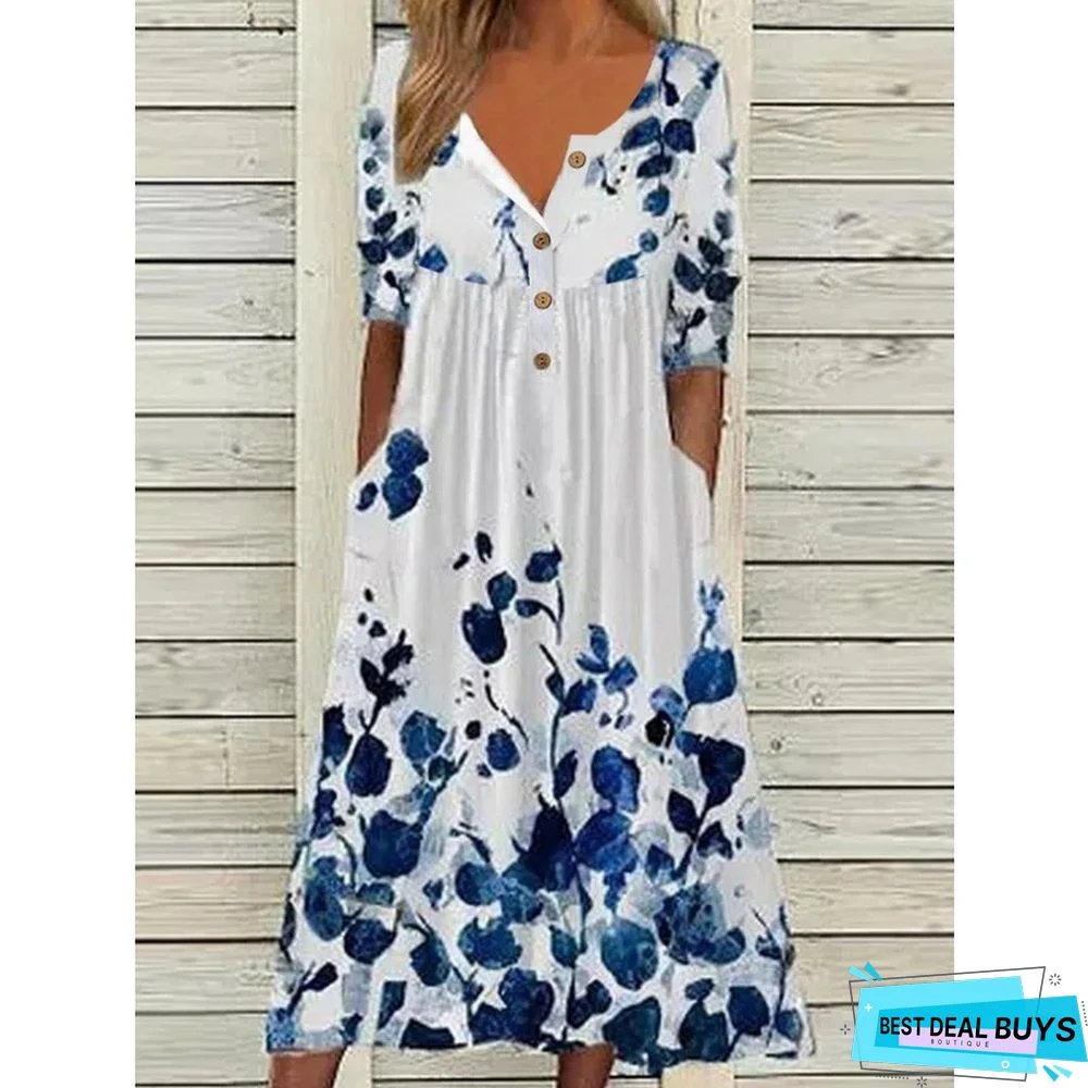 Casual Long Sleeve Round Neck Printed Dress