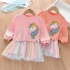 Kid Baby Girl Winter Unicorn Rainbow Tulle Dresses
