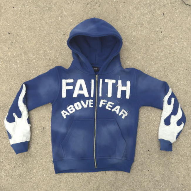 faniith above fear patchwork zip-up hoodie